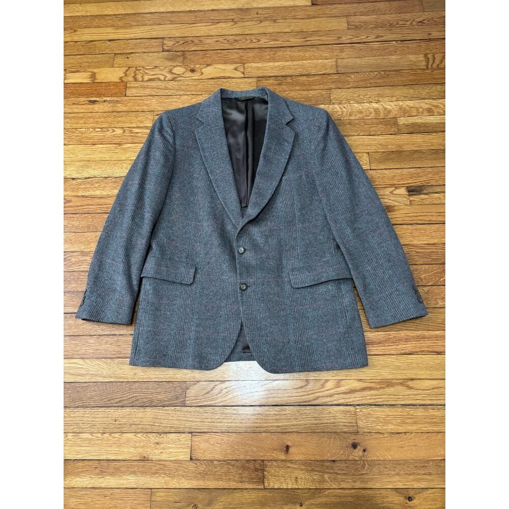 Strathmore Mens Sport Coat Size 42R Gray Wool Plaid 2 Button Blazer Jacket